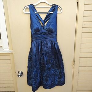 Adrianna Papell Boutique Blue Y2K Fit and Flare Crinkle Embellished Dress Size 8